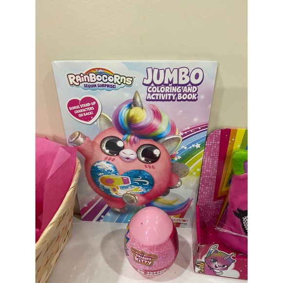 Plush Rainbow Butterfly Unicorn Kitty Gift Basket vision Mask Book Toy Play Set - Picture 9 of 9